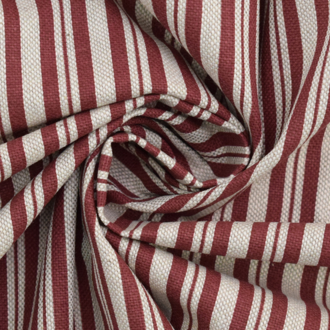 Tissu déco semi panama à rayures Stripe Scene, naturel - lie de vin