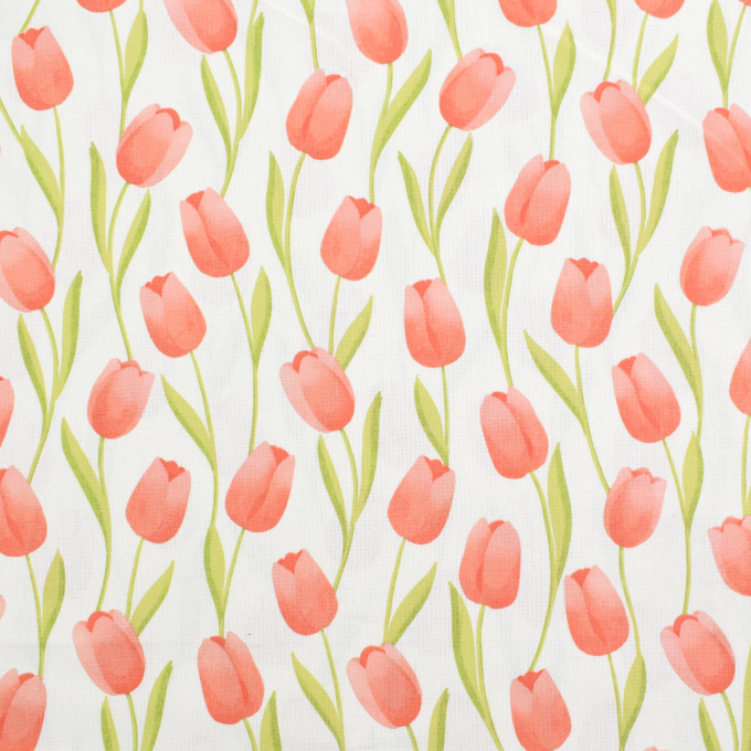 Decoratiestof half panama tulpen, gebroken wit