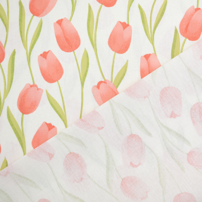 Decoratiestof half panama tulpen, gebroken wit