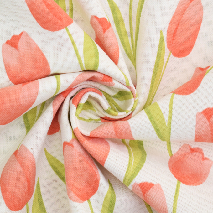 Decoratiestof half panama tulpen, gebroken wit