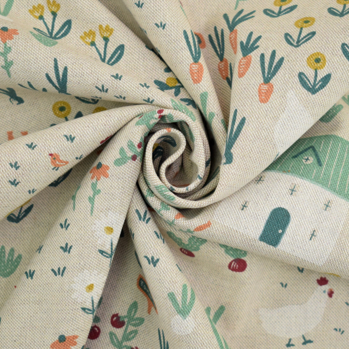 Tissu déco semi panama légumes & fruits jardin Vegetable Garden, naturel