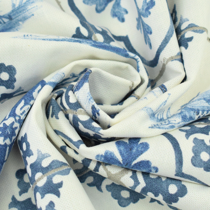 Tissu déco semi panama similaire aux carreaux de Delft Vintage