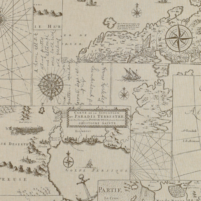 Decoratiestof half panama vintage world map