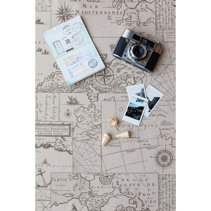 Decoratiestof half panama vintage world map