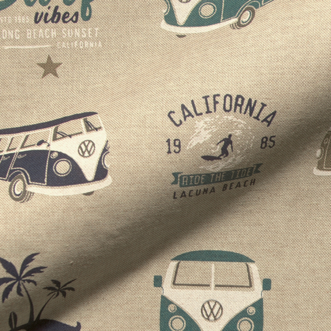 Decoration fabric half panama VW Surf Vibes, natural