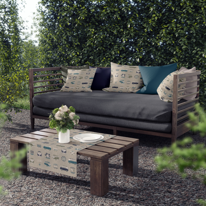 Decoration fabric half panama VW Surf Vibes, natural