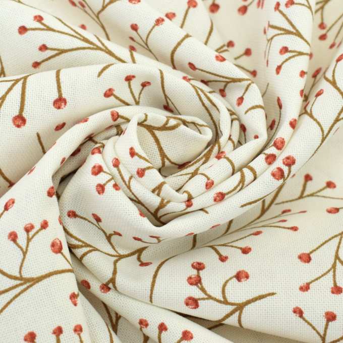 Decoratiestof half panama Christmas berries