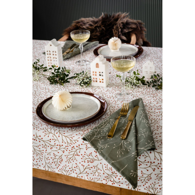 Decoratiestof half panama Christmas berries