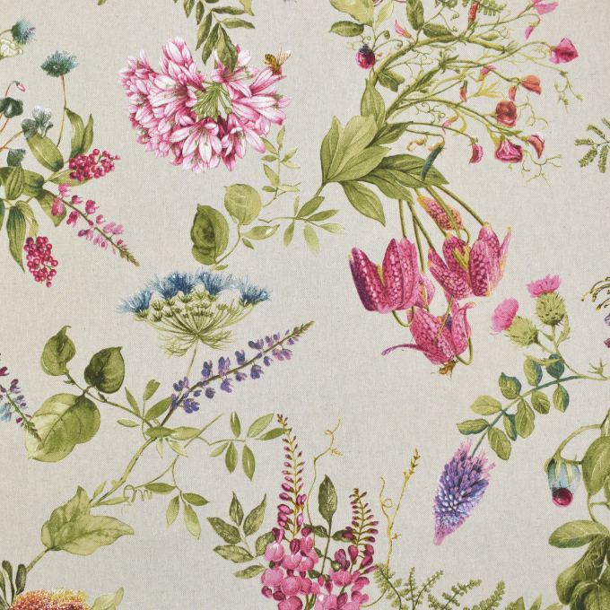 Tissu déco semi panama Fleurs Wildflowers, beige