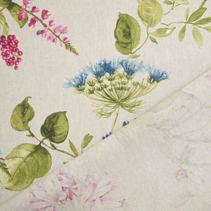 Tissu déco semi panama Fleurs Wildflowers, beige
