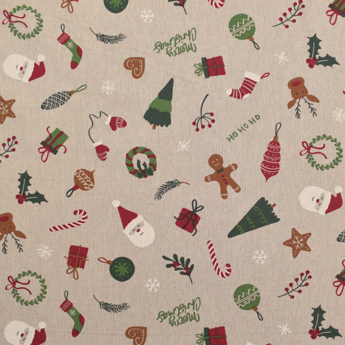 Tissu déco semi panama Noël X-Mas Decoration, naturel
