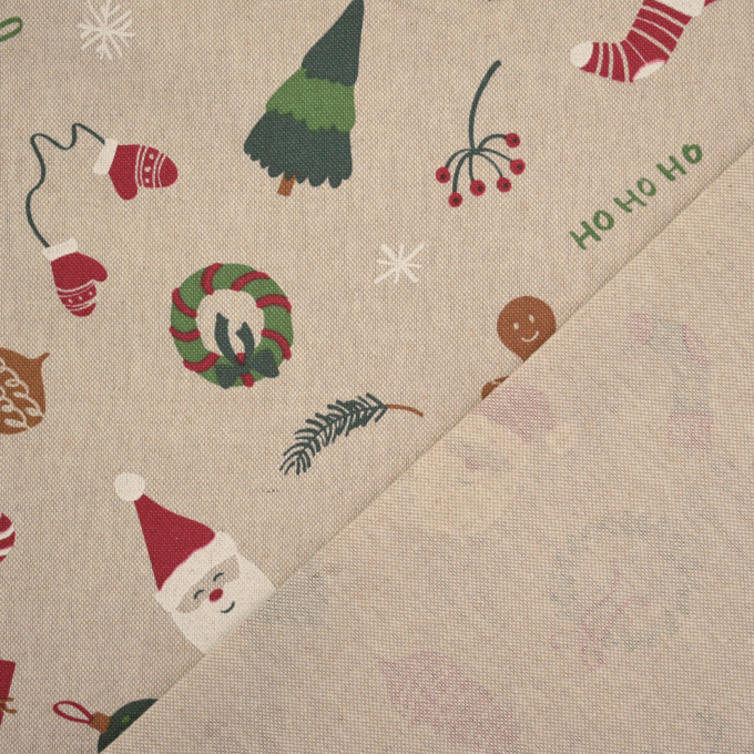 Tissu déco semi panama Noël X-Mas Decoration, naturel