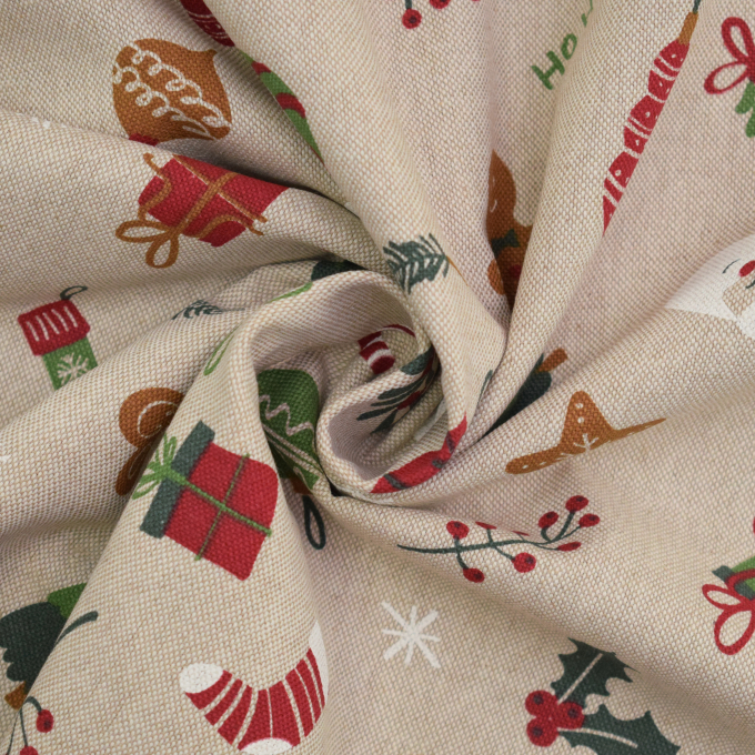Tissu déco semi panama Noël X-Mas Decoration, naturel