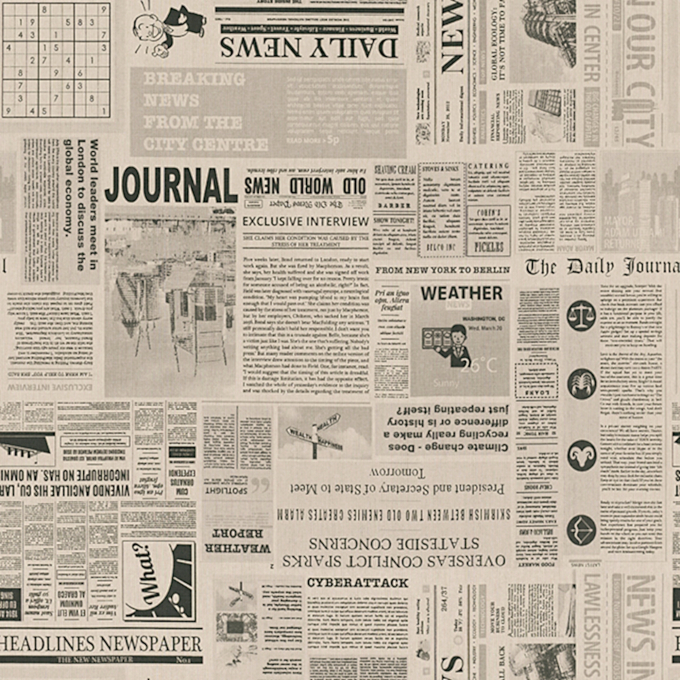 Tissu déco semi panama article journal, naturel