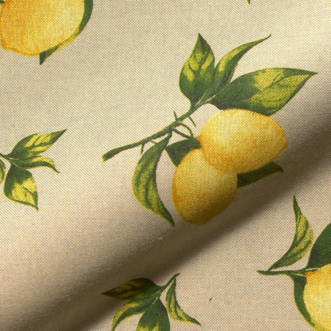 Tissu déco semi panama citrons, naturel