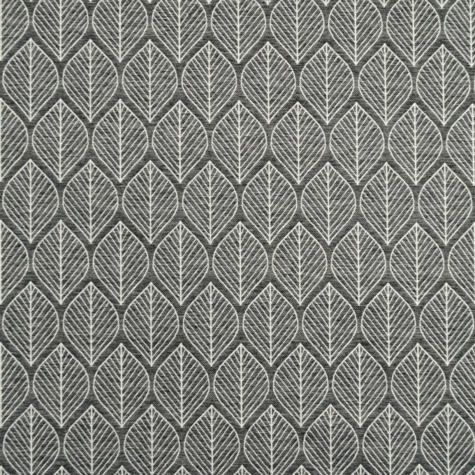 Decoratiestof Jacquard doubleface leaves, zwart
