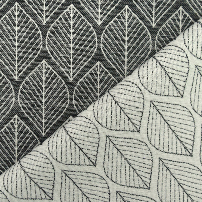Decoratiestof Jacquard doubleface leaves, zwart
