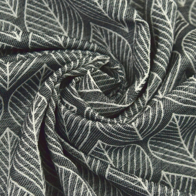 Decoratiestof Jacquard doubleface leaves, zwart