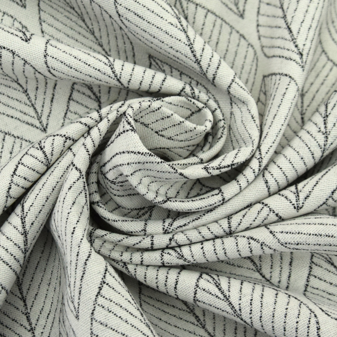 Decoratiestof Jacquard doubleface leaves, zwart
