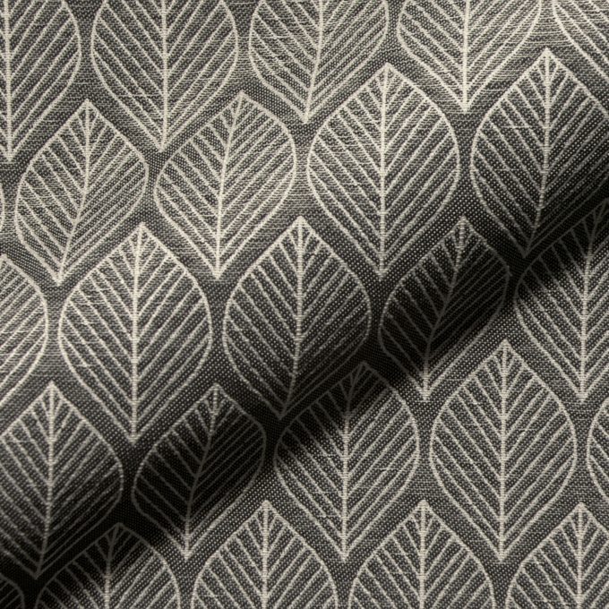 Decoratiestof Jacquard doubleface leaves, zwart