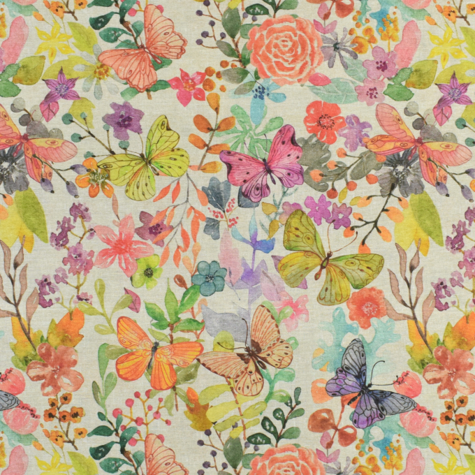 Tissu déco ottoman papillons Butterfly Dream, beige