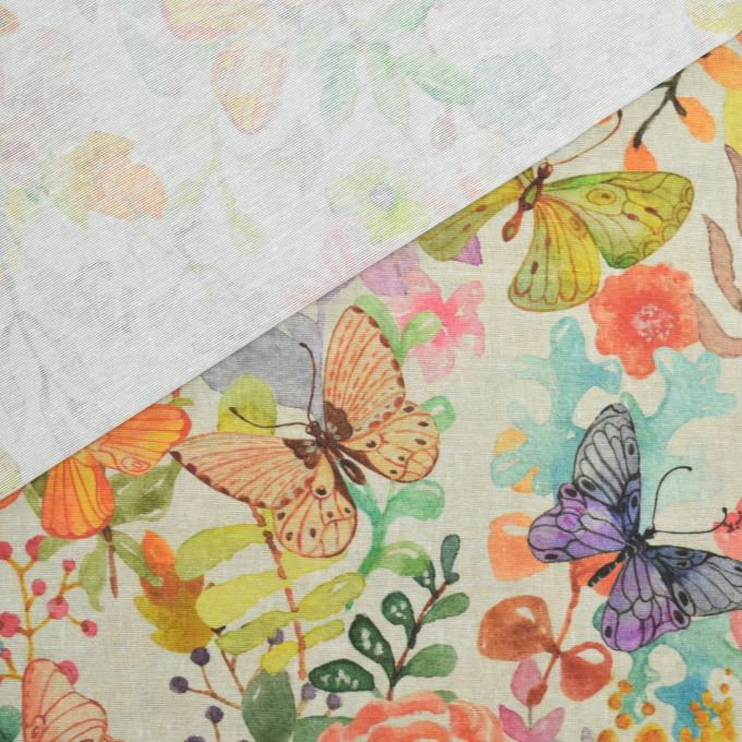 Tissu déco ottoman papillons Butterfly Dream, beige