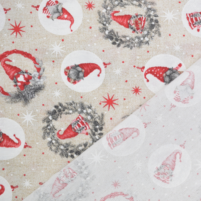 Decoratiestof Ottoman Christmas Gnomes, beige