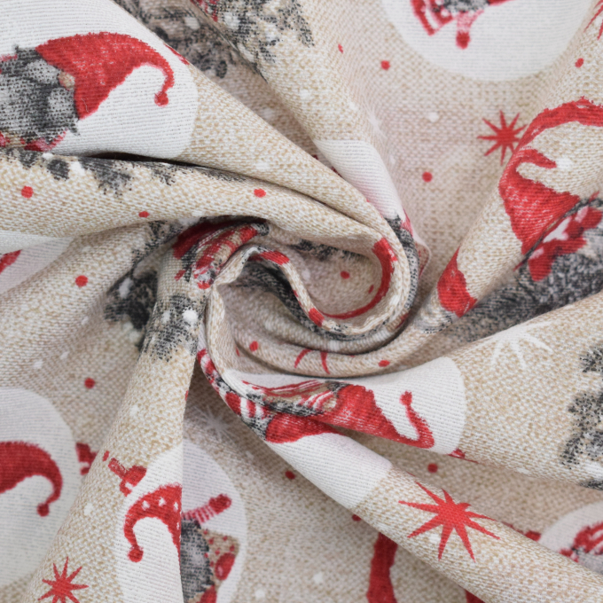 Decoratiestof Ottoman Christmas Gnomes, beige