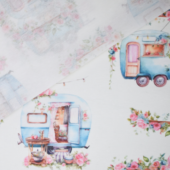 Decoratiestof Ottoman Flower Camper, wit