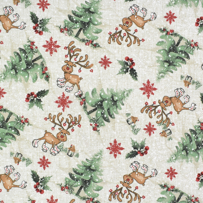 Decoration fabric Ottoman Funny Reindeer, beige