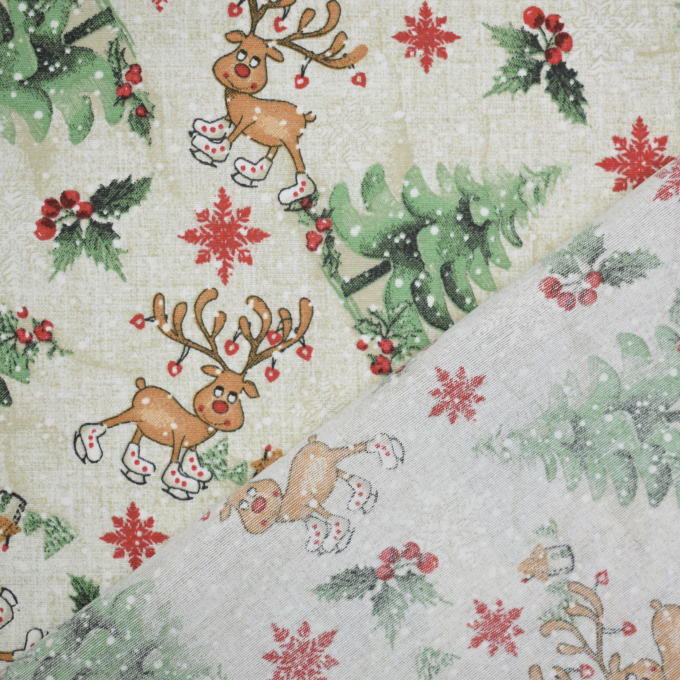 Decoration fabric Ottoman Funny Reindeer, beige