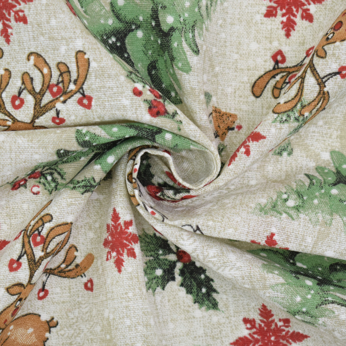 Decoration fabric Ottoman Funny Reindeer, beige