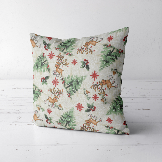 Decoration fabric Ottoman Funny Reindeer, beige