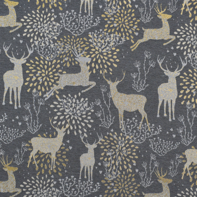 Dekostoff Ottoman Golden Reindeer, anthrazit
