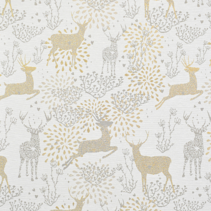 Tissu déco ottoman Noël Cerfs Golden Reindeer, beige