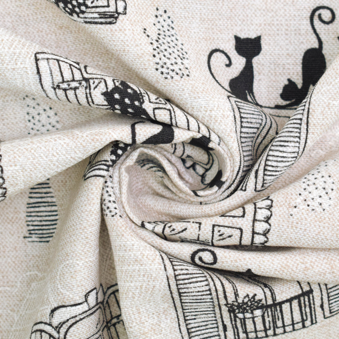 Tissu déco ottoman chats à la fenêtre, beige