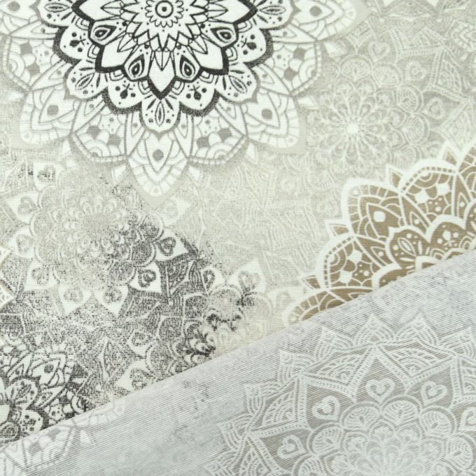 Decoratiestof Ottoman Mandala, wit, grijs