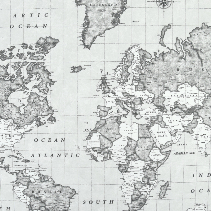 Tissu déco Ottoman Map of the World, gris
