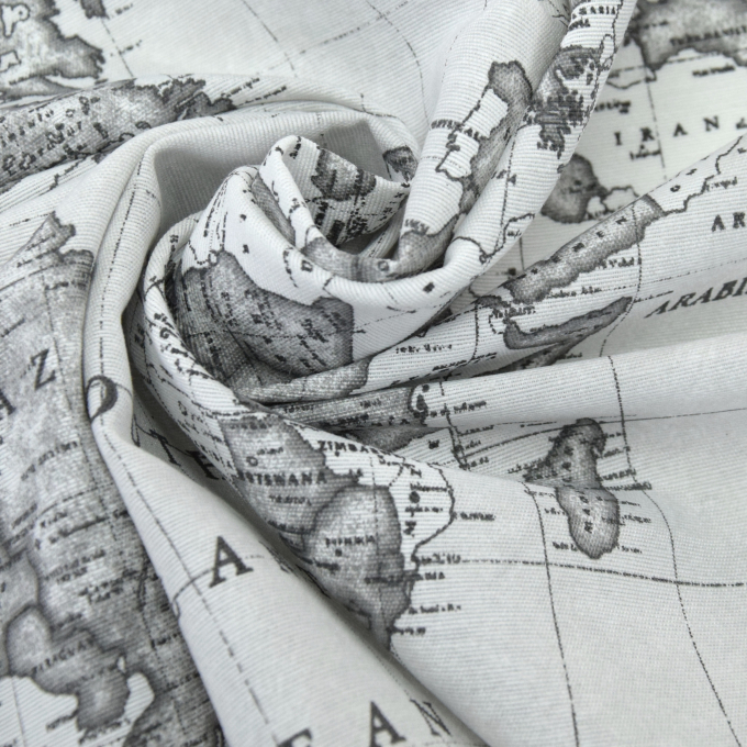 Tissu déco Ottoman Map of the World, gris