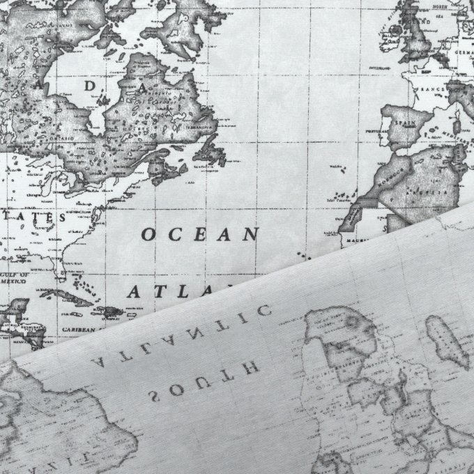 Tissu déco Ottoman Map of the World, gris