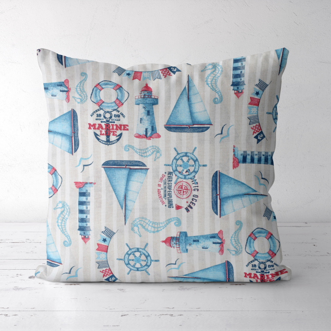 Tissu déco ottoman Bord de mer chic Marine Life, blanc