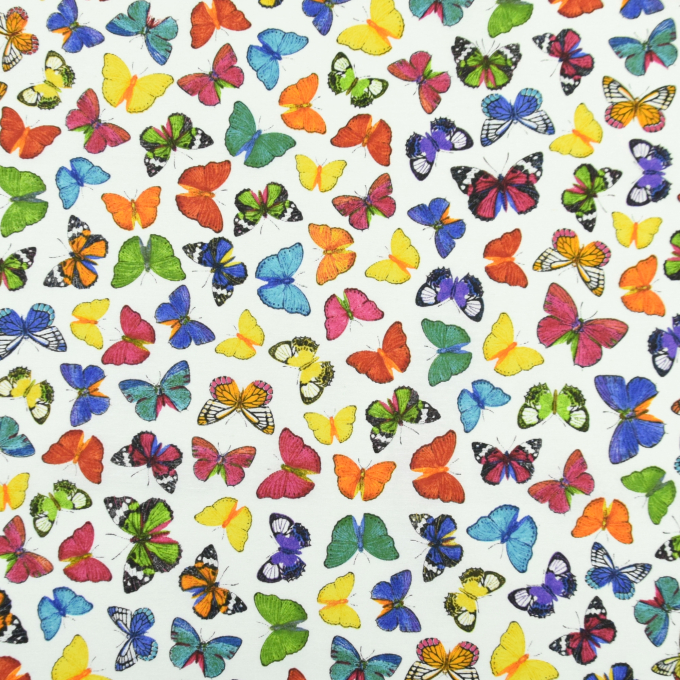Decoration fabric Ottoman butterflies, white multicolour