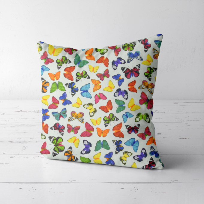 Decoration fabric Ottoman butterflies, white multicolour