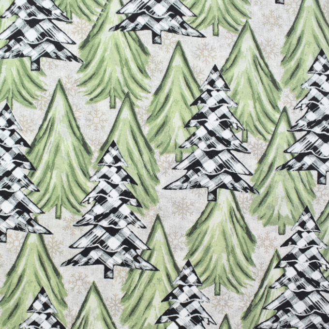 Tissu déco ottoman forêt en hiver, crème