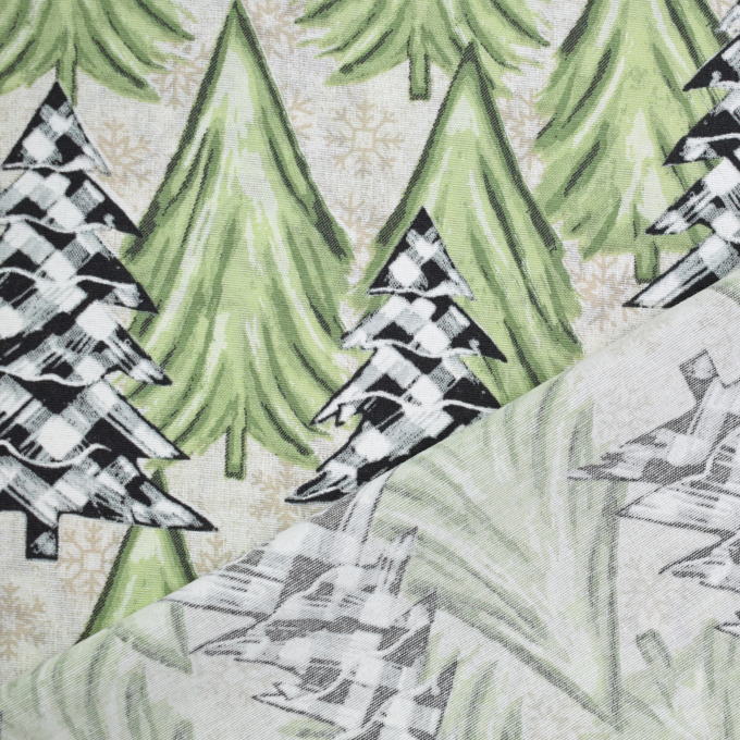 Tissu déco ottoman forêt en hiver, crème