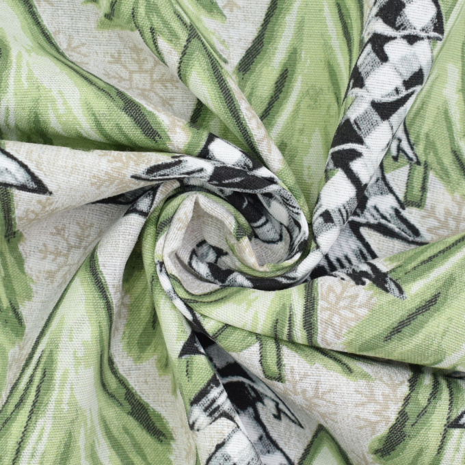 Tissu déco ottoman forêt en hiver, crème