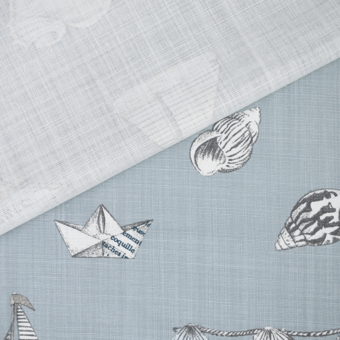 Tissu déco panama Maritime voilier bord de mer chic, gris bleu