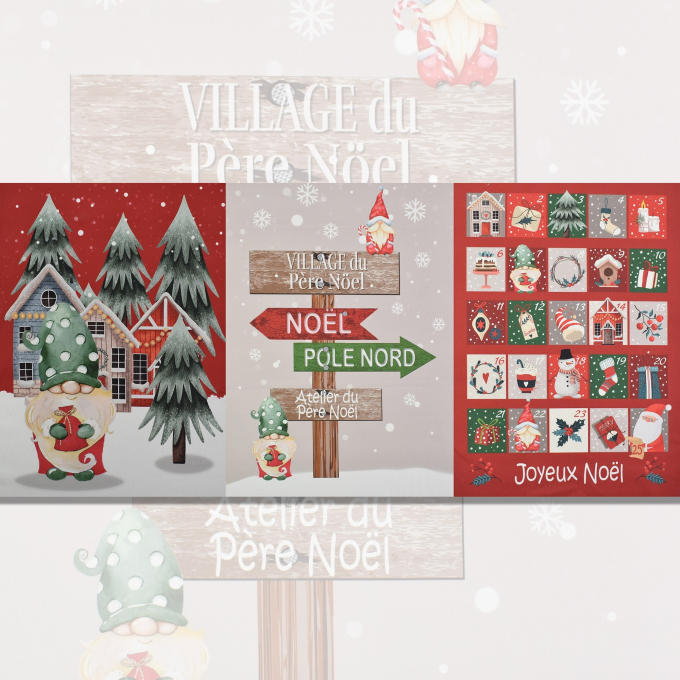 Tissu déco coton sergé panneau Christmas Time, 160x70cm