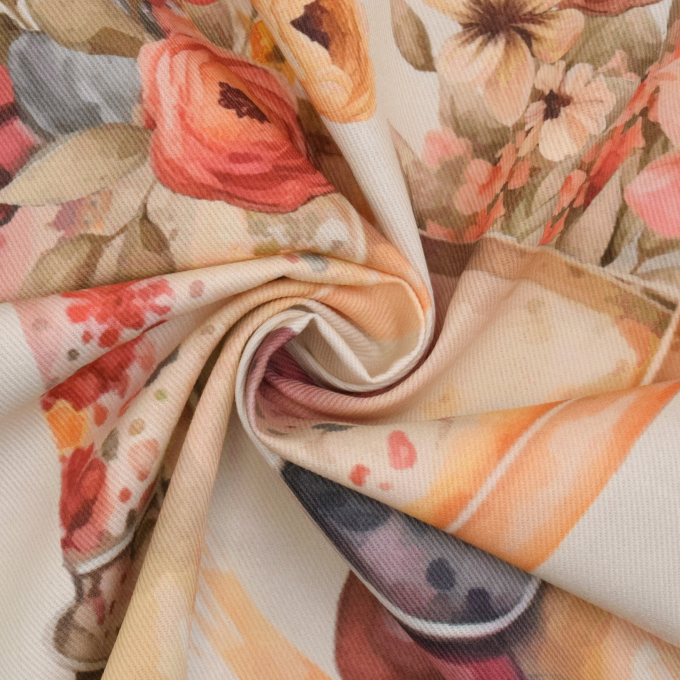 Tissu déco coton sergé panneau Le bonheur au jardin, 160x70cm