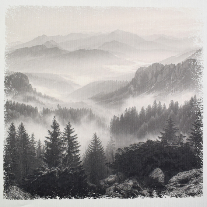 Tissu déco coton sergé panneau Panorama de la nature, 50 x 50 cm